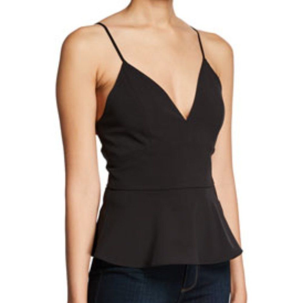 Parker Amaranta Deep V Lace-Up Peplum Top Black Corset Size Large Whimsygoth